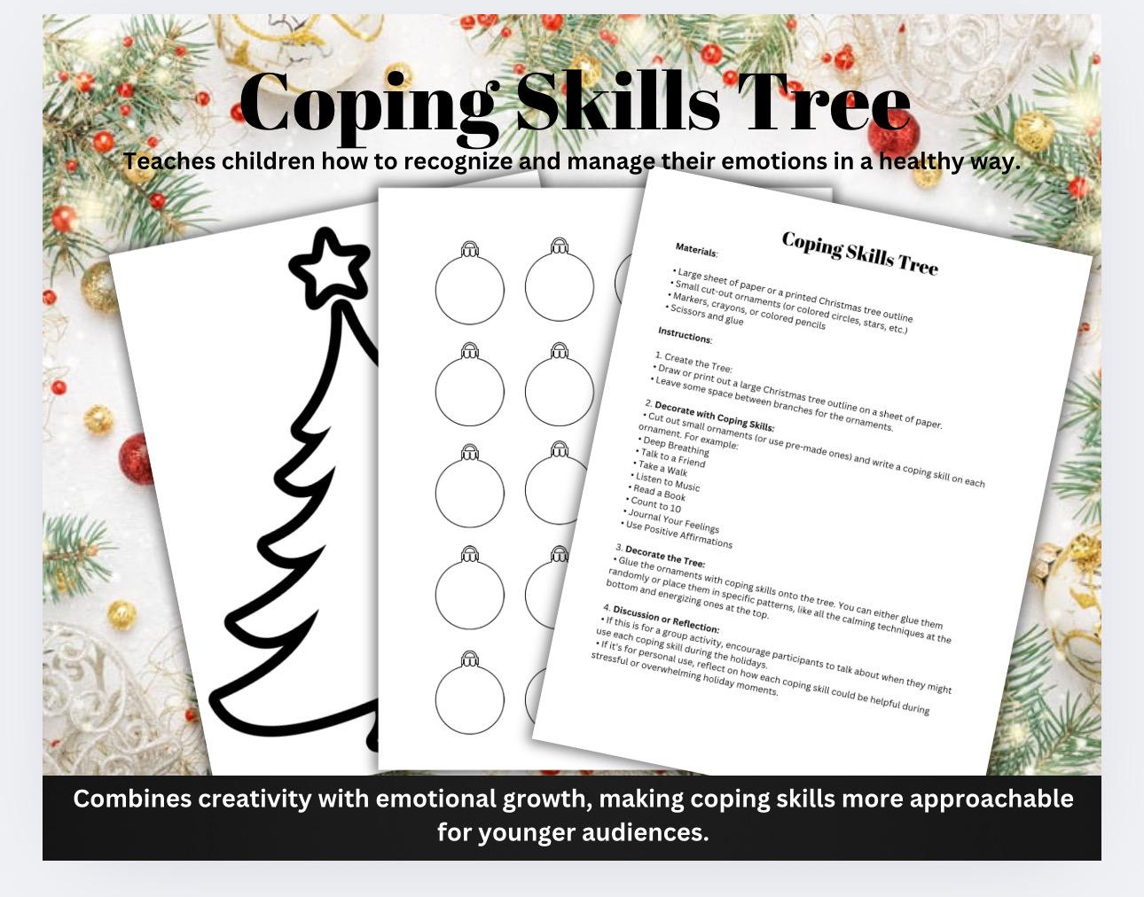 Christmas Coping Skills Tree Activity: Mental Health Worksheet within Christmas Mental Health Worksheets