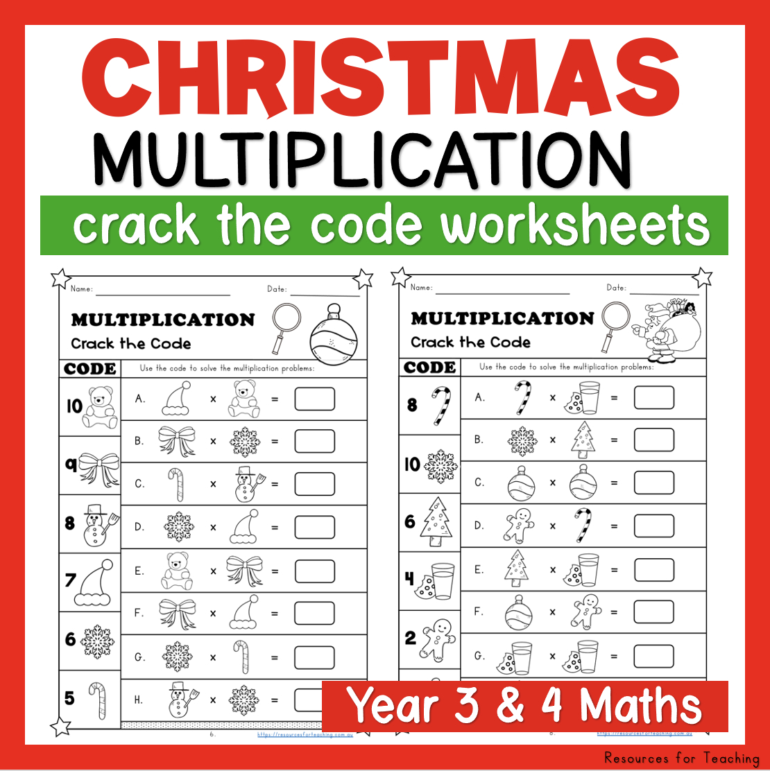 Christmas Crack The Code: Multiplication Worksheets | Resources for Christmas Math Multiplication Worksheets