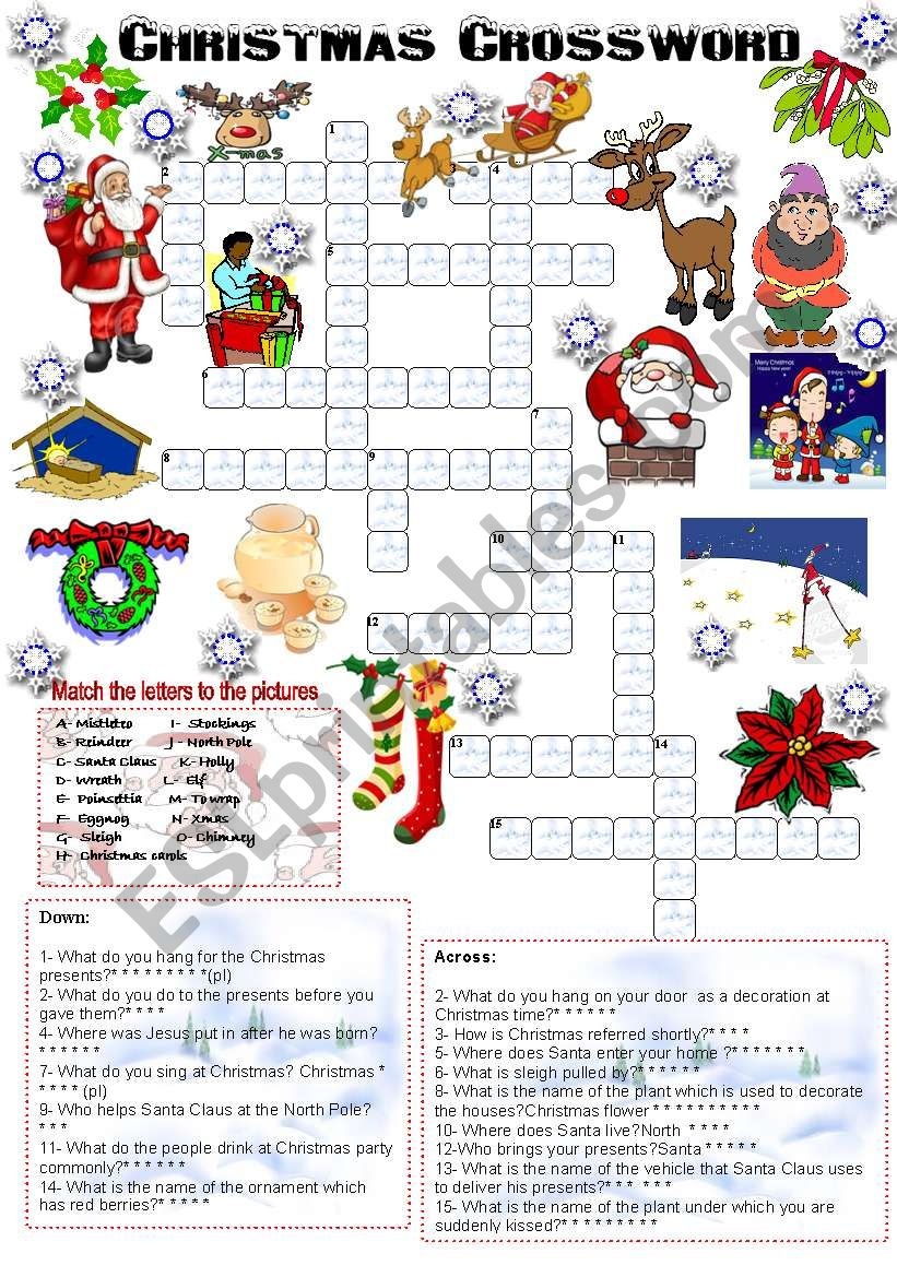 Christmas Crossword (05.12.2008) - Esl Worksheetemila in Christmas Crossword Puzzle Worksheets Answer Key