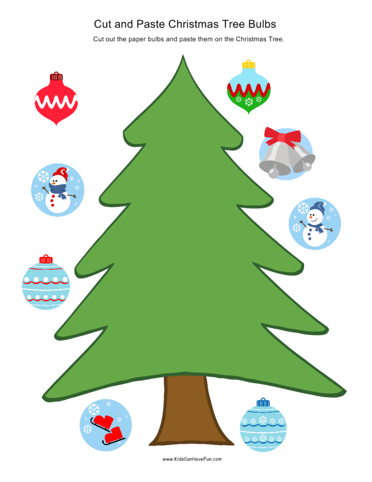 Christmas Color Cut Paste Worksheets