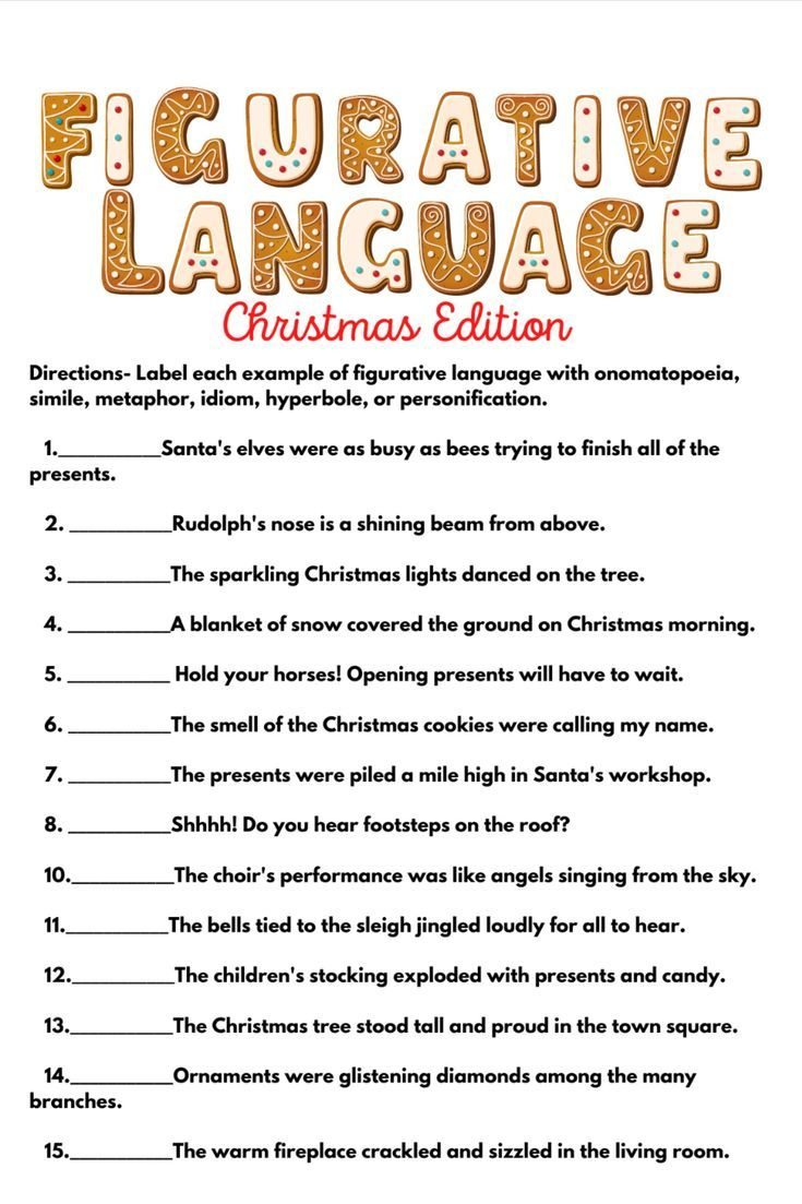 Christmas Figurative Language for Christmas Figurative Language Worksheets