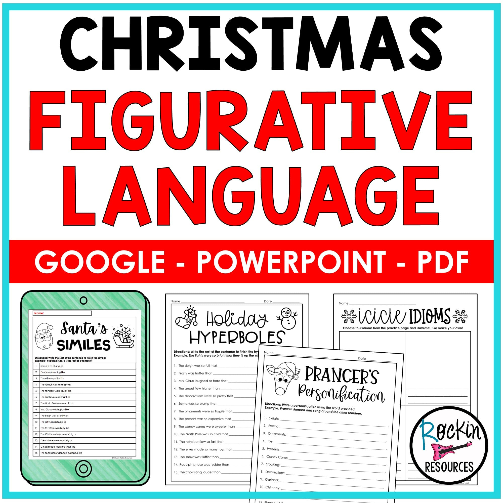 Christmas Figurative Language - Rockin Resources throughout Christmas Similes and Metaphors Worksheets