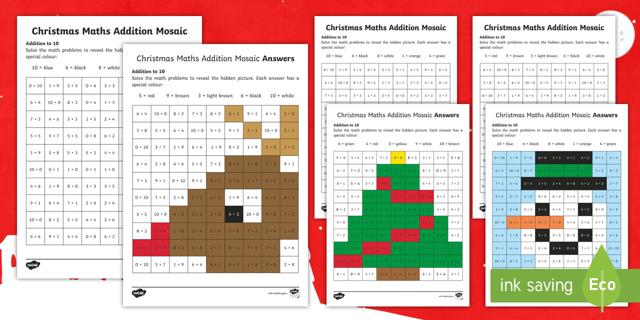 Christmas Foundation Phase Addition To 10 Worksheet - Christmas regarding Christmas Maths Mosaic Worksheets