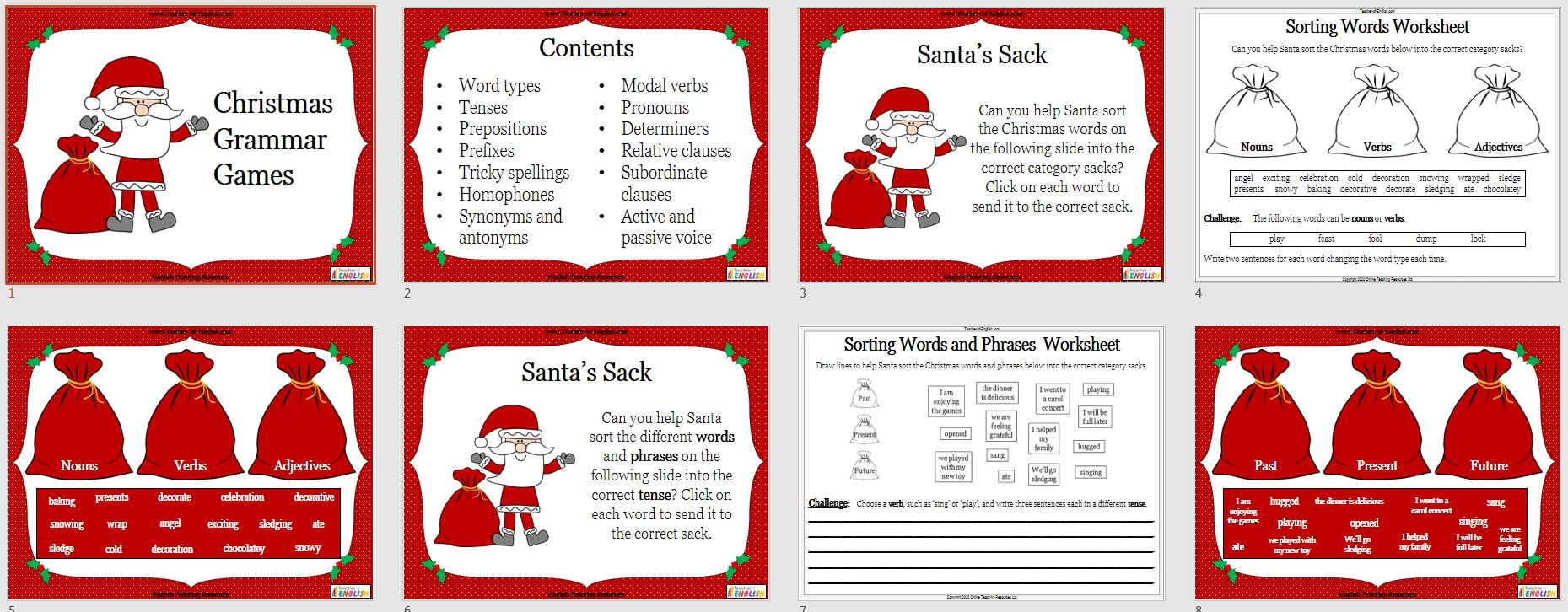 Christmas Grammar Activities | Teaching Resources with Christmas Themed Grammar Worksheets