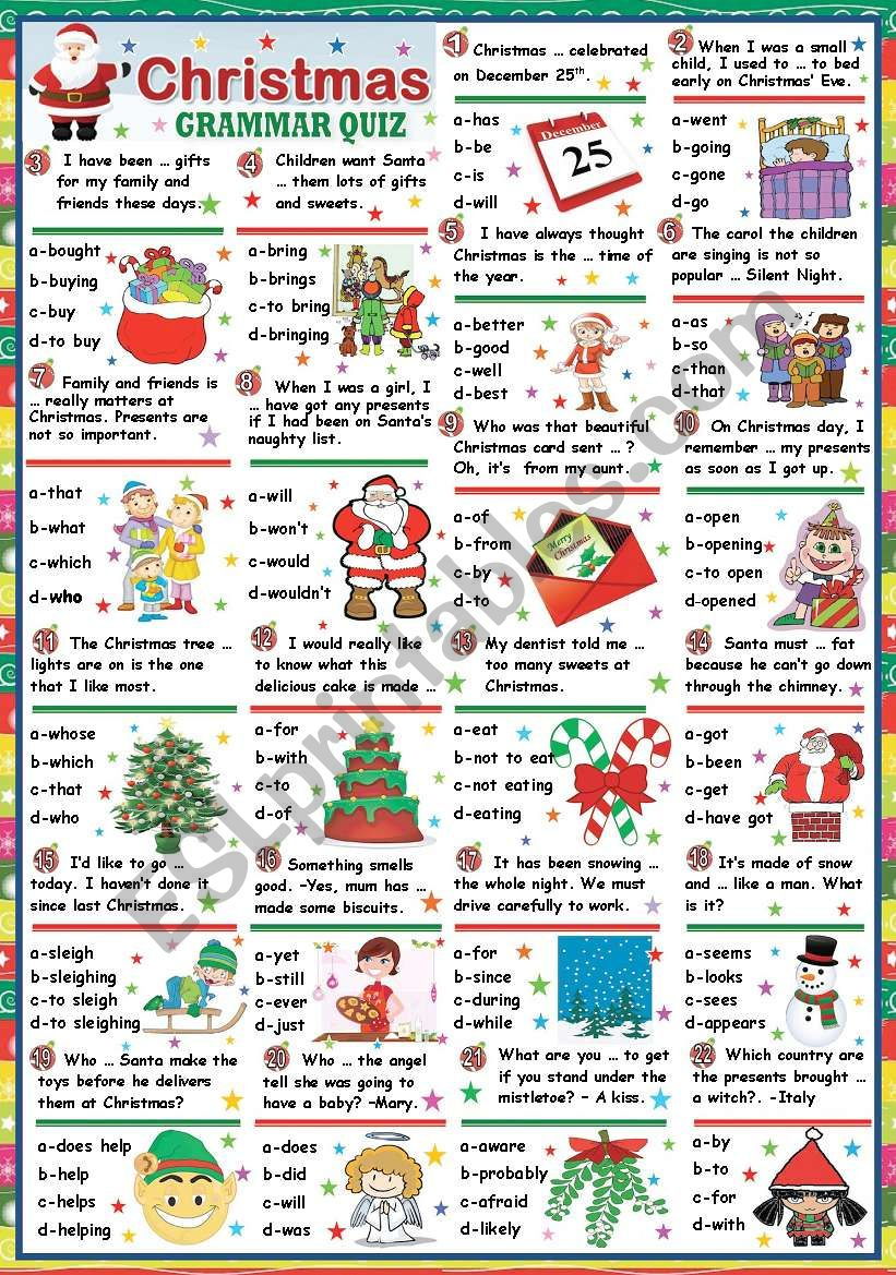 Christmas Grammar Quiz (Key Included) - Esl Worksheetkatiana pertaining to Christmas Grammar Worksheets