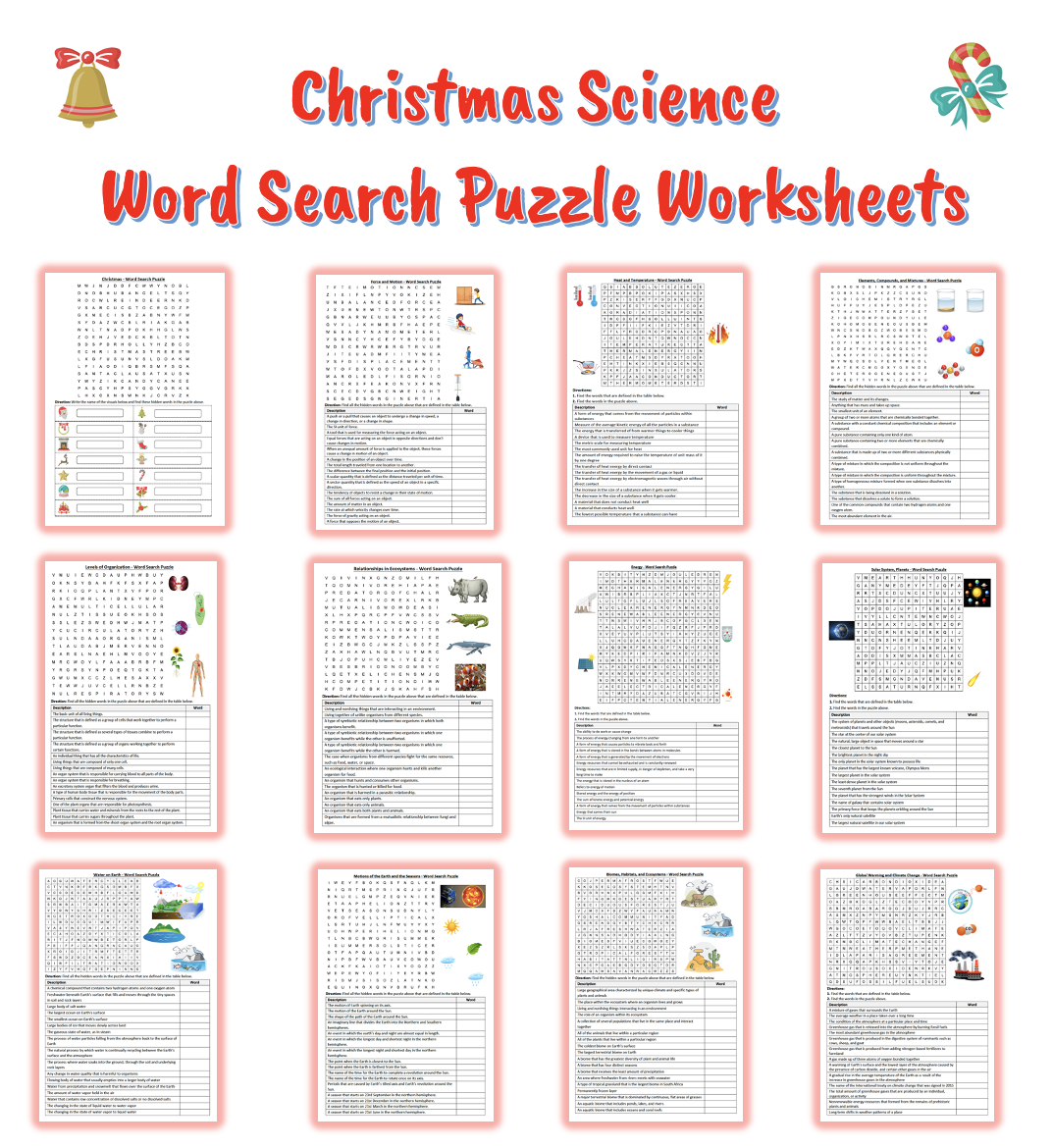 Christmas Holiday Science Word Search Puzzle Worksheets Bundle with Christmas Science Worksheets Middle School