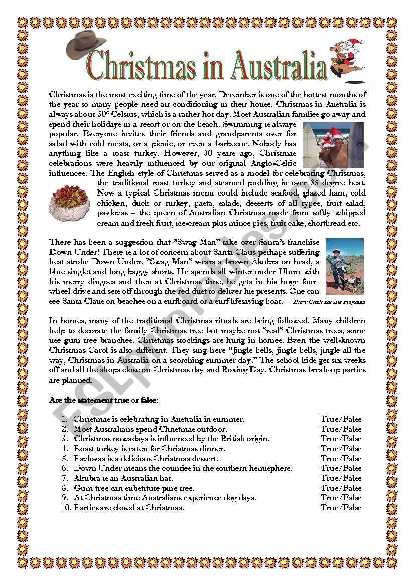 Christmas In Australia With Key - Esl Worksheetsaskat3 regarding Christmas in Australia Worksheets