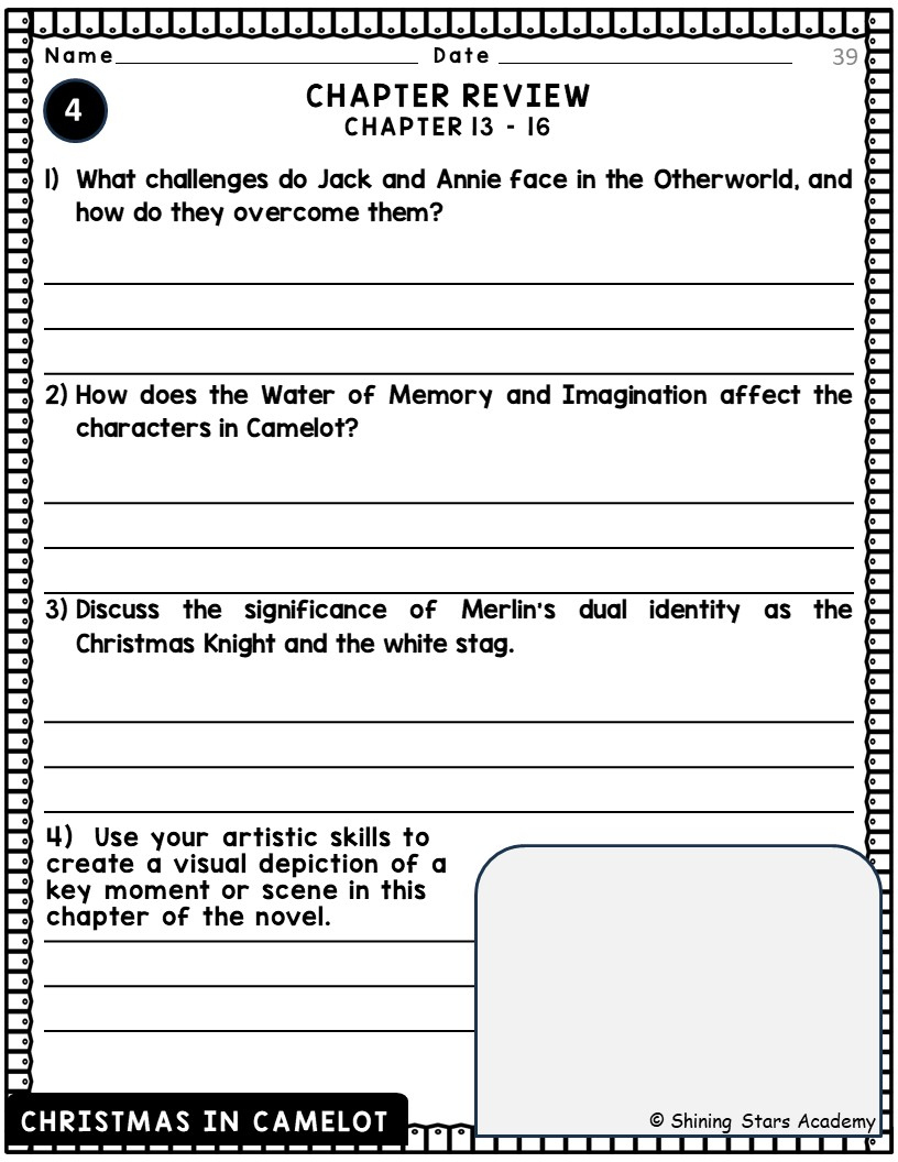 Christmas In Camelot Novel Study Comprehension, Critical Thinking intended for Christmas In Camelot Worksheets
