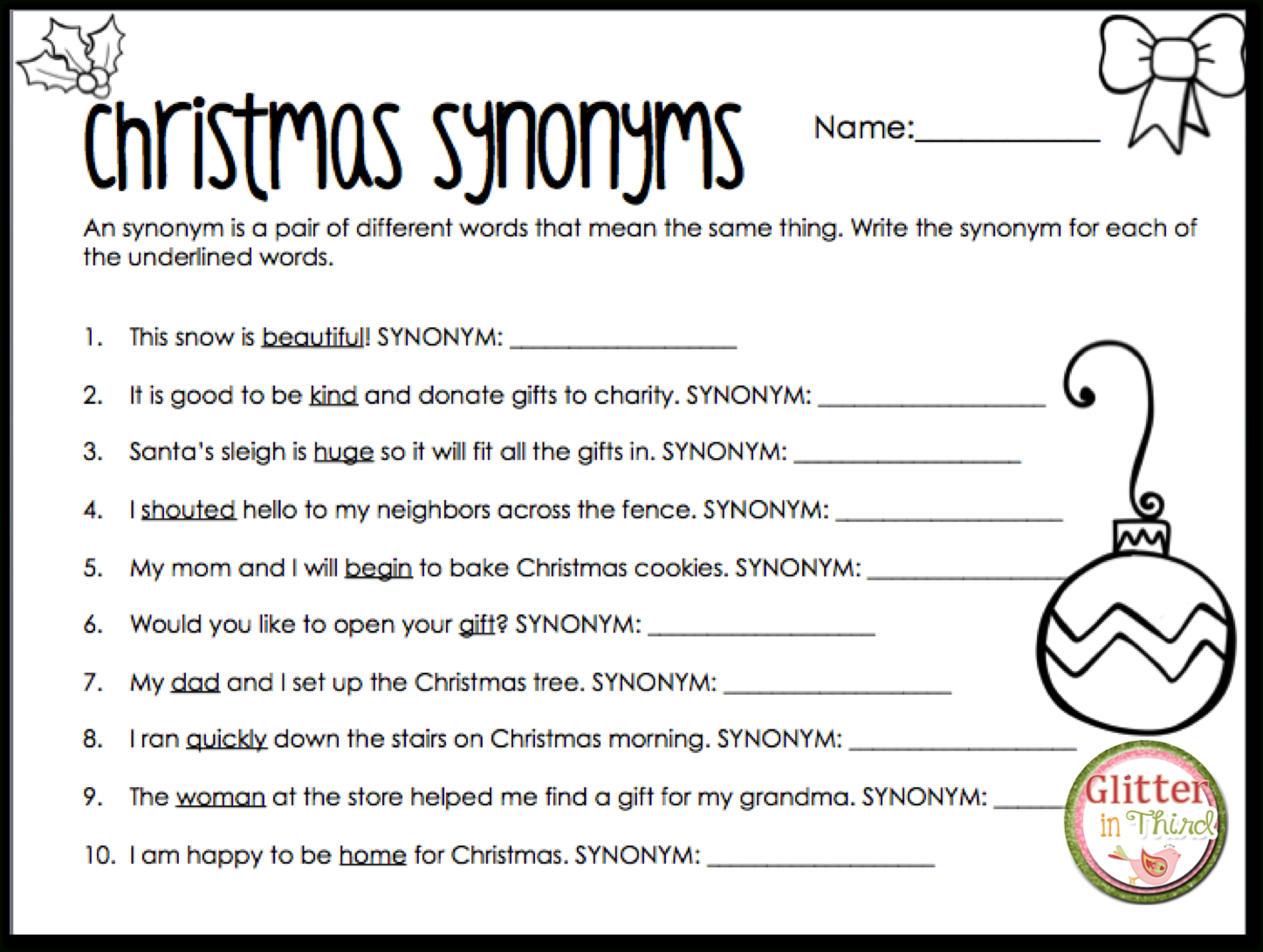 Christmas In The Classroom! - Glitter In Third - Worksheets Library pertaining to Christmas Synonyms And Antonyms Worksheets