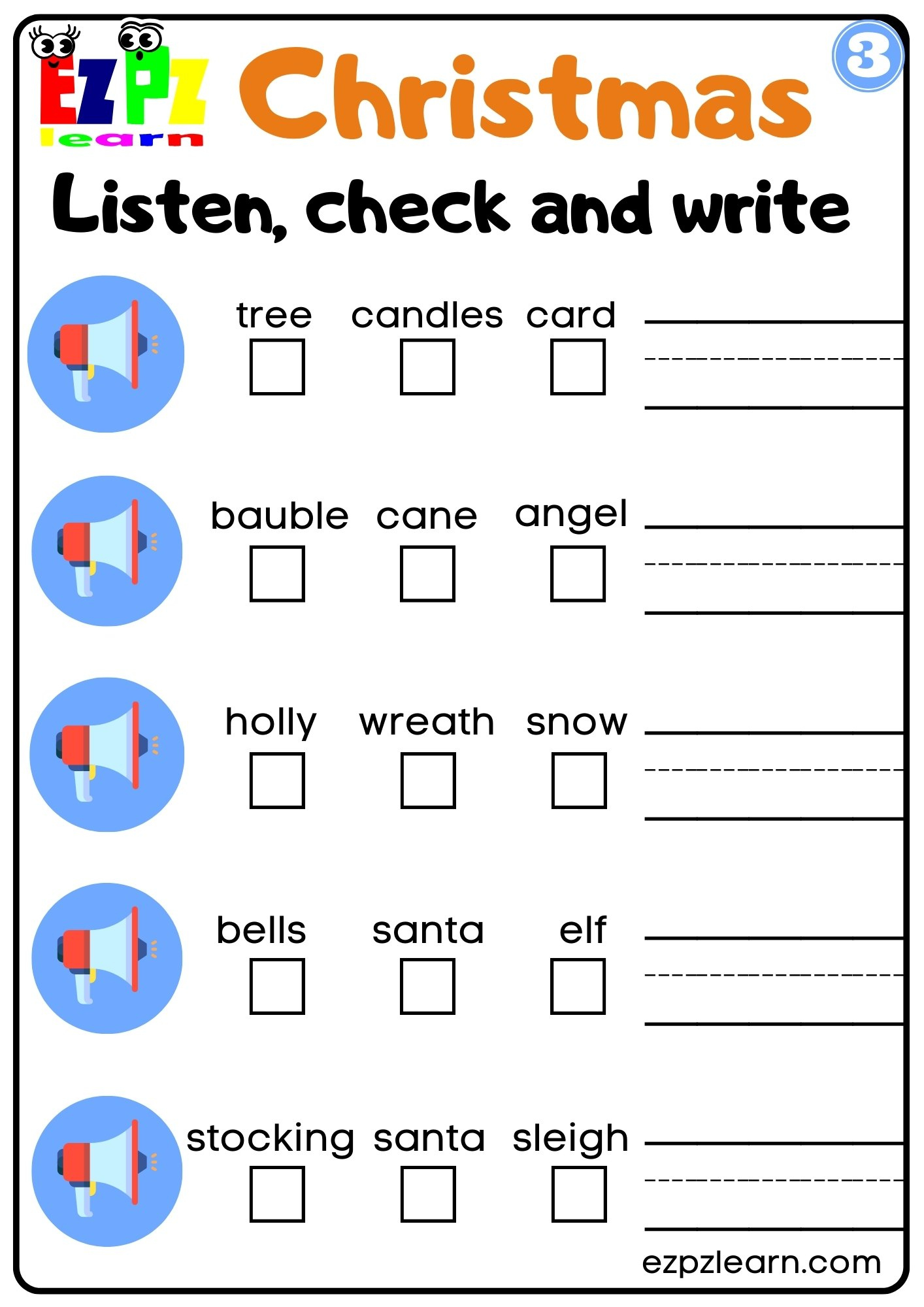 Christmas Interactive Worksheet Listen, Check And Write The Words for Christmas Worksheets For Esl Students