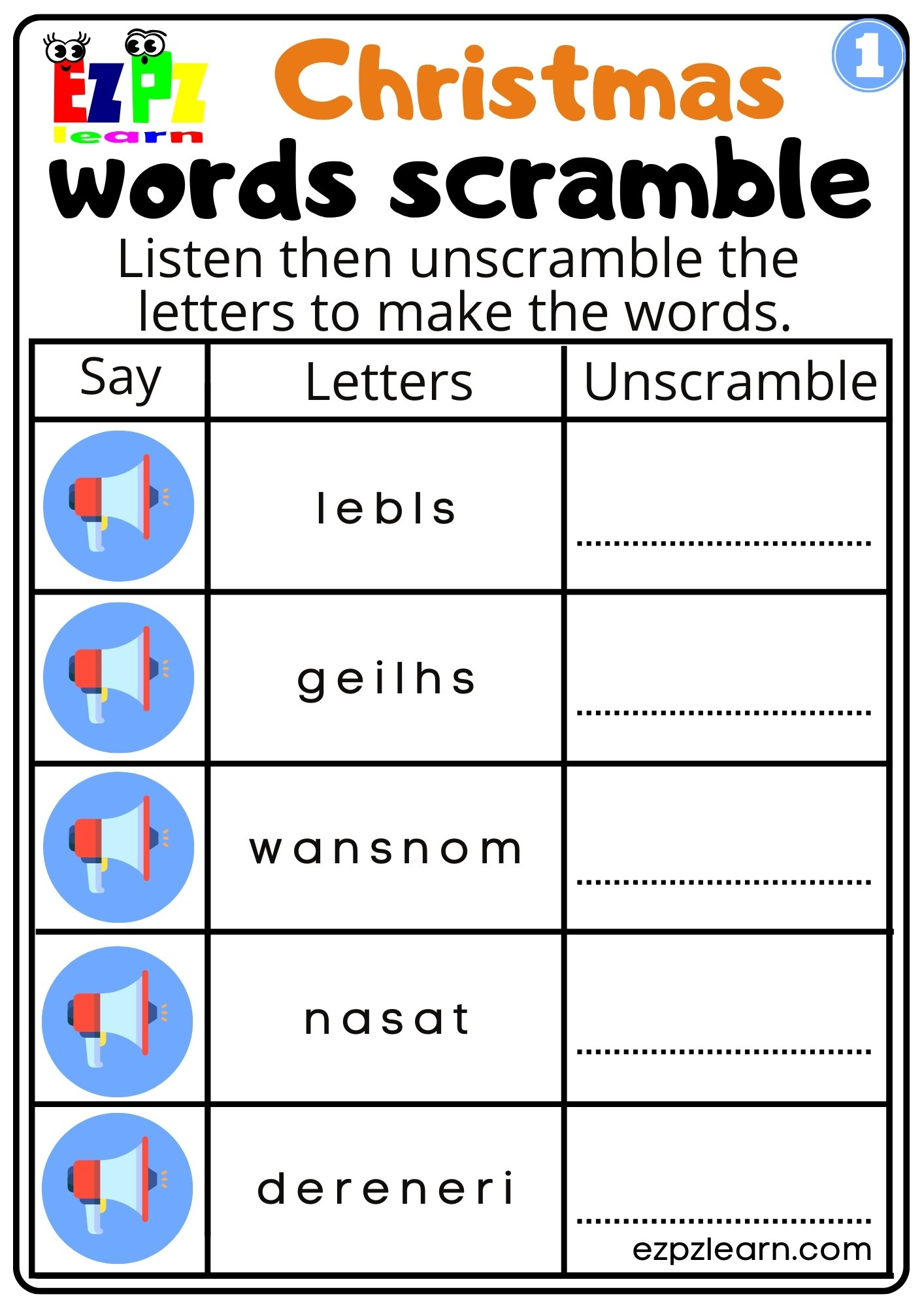 Christmas Interactive Worksheet Listen, Unscramble And Write The throughout Unscramble Christmas Words Worksheets