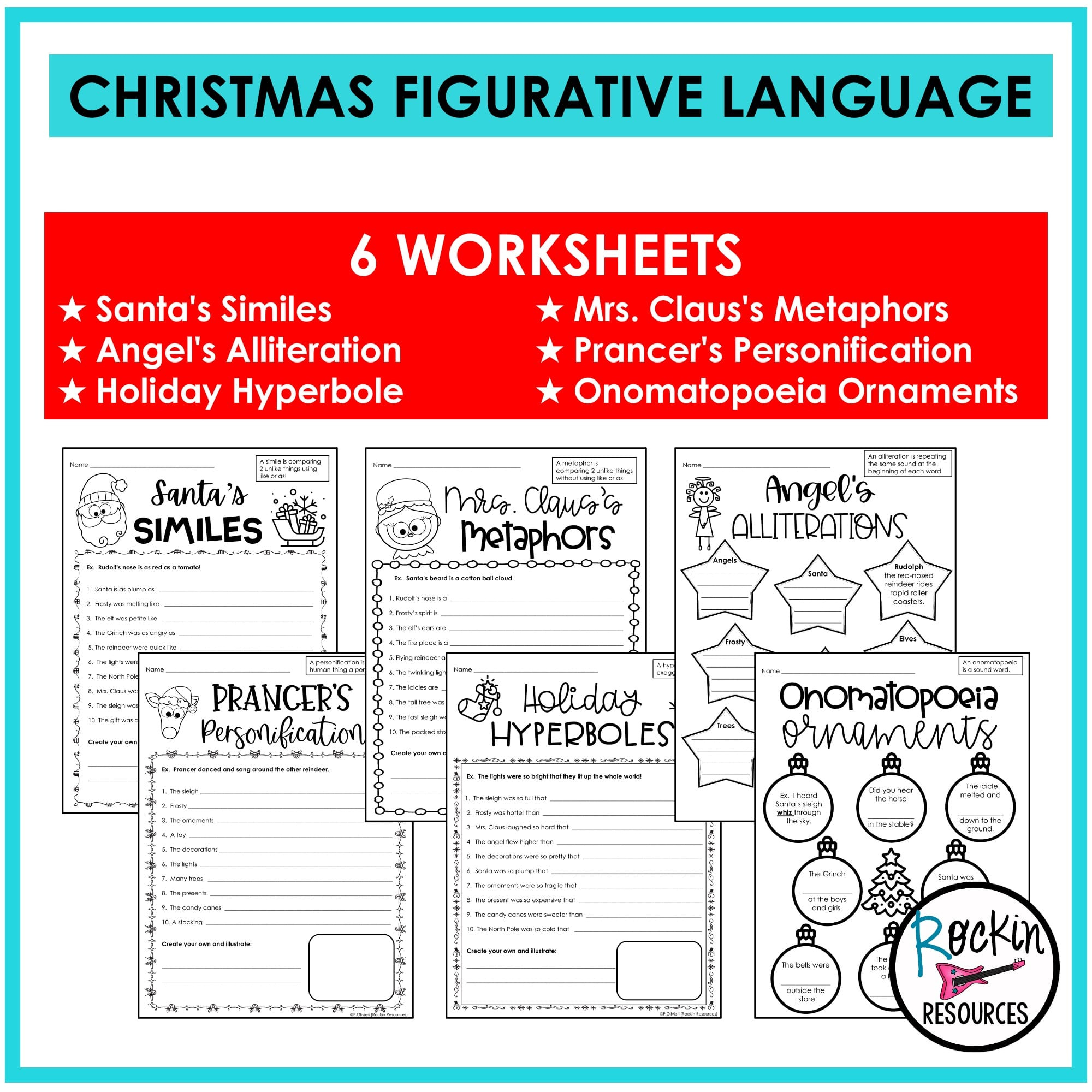 Christmas Literacy Bundle - Rockin Resources inside Christmas Figurative Language Worksheets