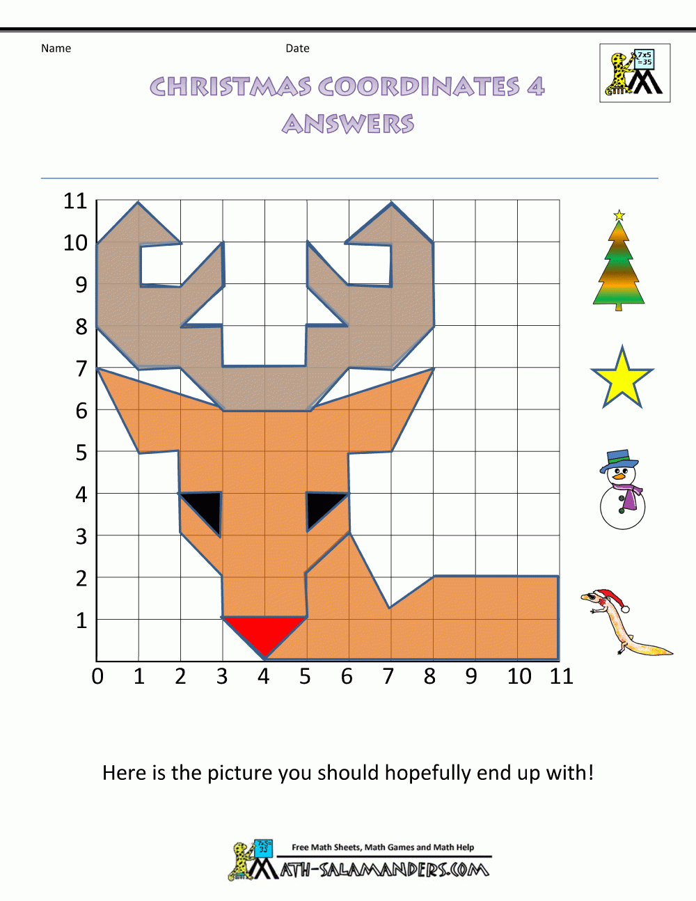 Christmas Math 5Th Grade Worksheets for Free Christmas Coordinates Worksheets