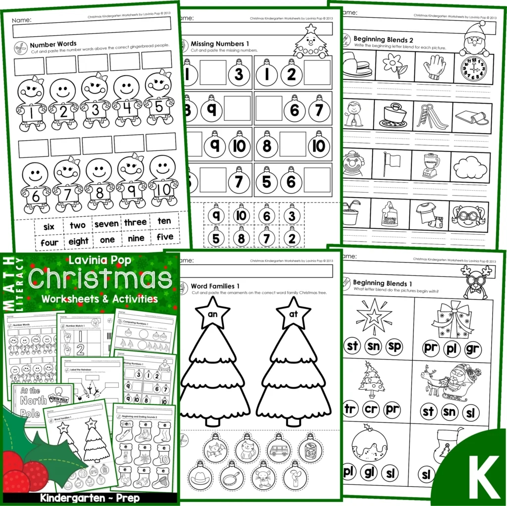 Christmas Math &amp;amp; Literacy Worksheets &amp;amp; Activities For Kindergarten for Free Christmas Math Worksheets For Kindergarten