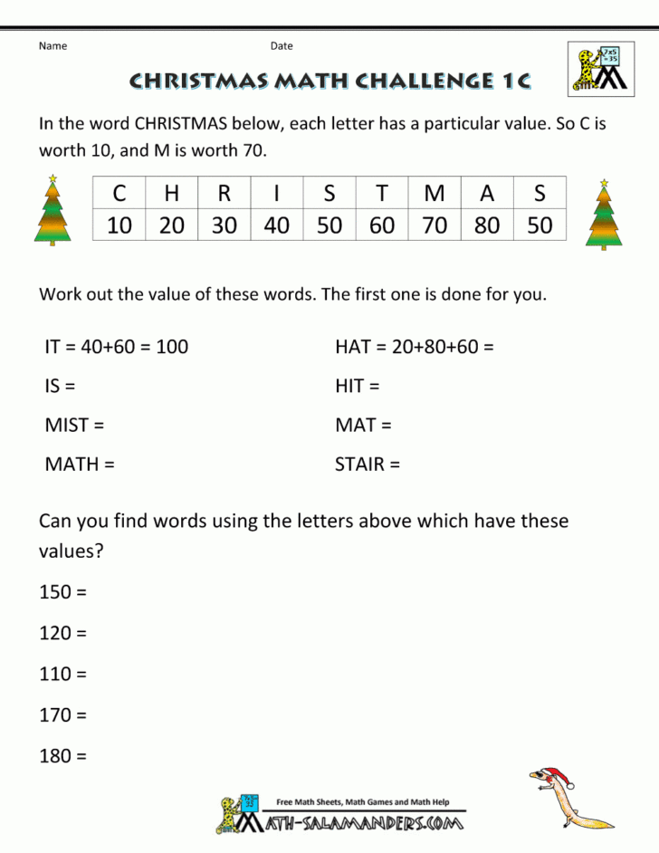 5th Grade Christmas Worksheets