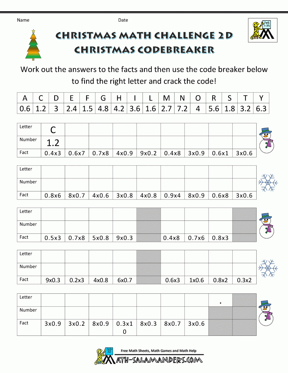 Christmas Math Worksheets (Harder) within Christmas Math Worksheets Multiplication And Division