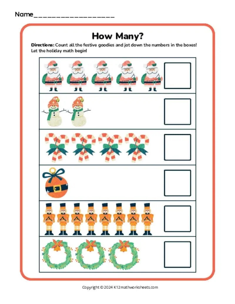 Christmas Math Worksheets - K12 Math Worksheets intended for Christmas Math Worksheets For Kindergarten