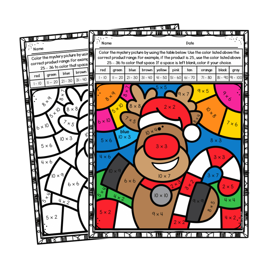 Christmas Multiplication Colornumber Worksheets - Raven Cruz throughout Christmas Coloring Multiplication Worksheets