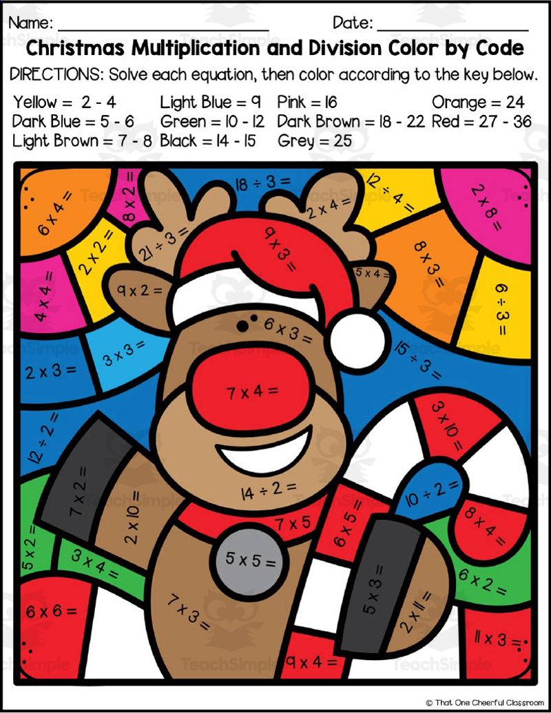 Christmas Multiplication + Division Colorcode Packet intended for Multiplication and Division Christmas Worksheets