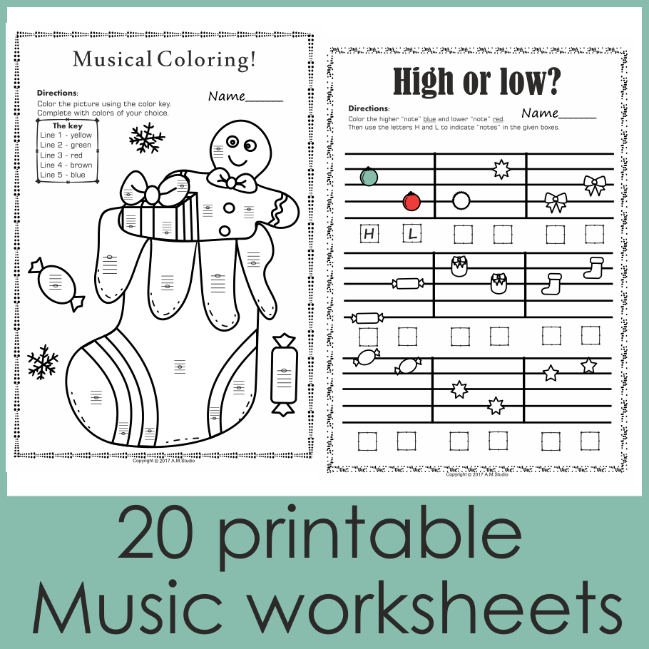 Christmas Music Worksheets {Lines-Spaces, High-Low} with Printable Christmas Music Worksheets