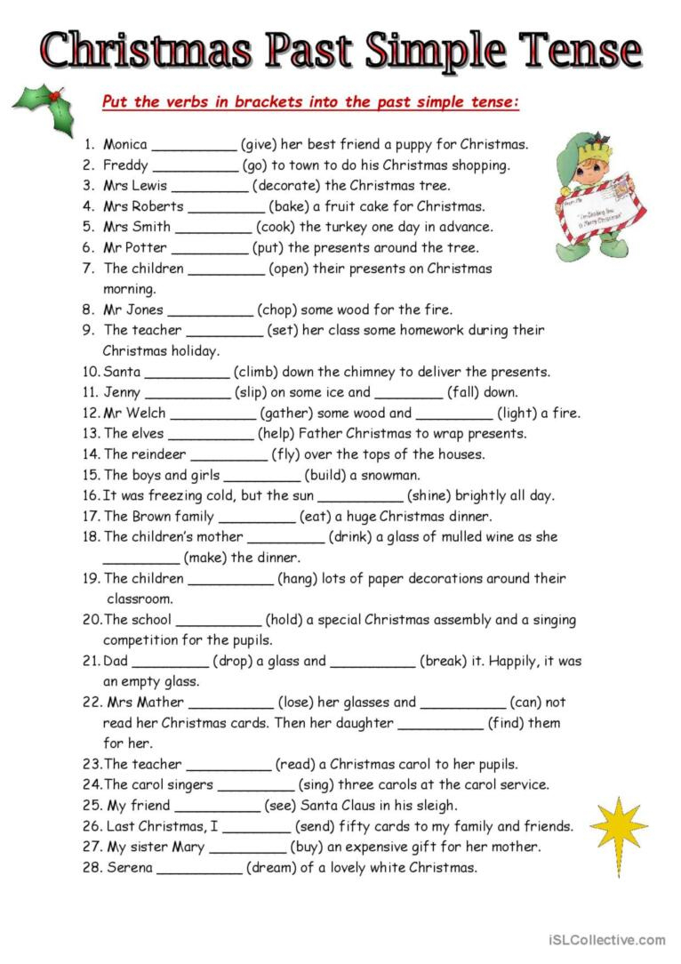 Christmas Past Simple General Gramma…: English Esl Worksheets Pdf with Christmas Grammar Worksheets