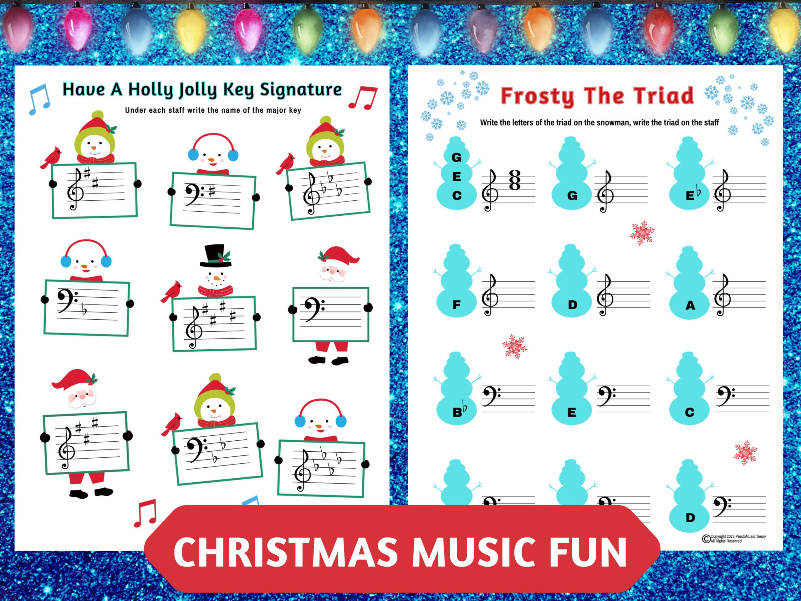 Christmas Piano Fun! Frosty The Triad &amp;amp; Holly Jolly Key Signatures inside Christmas Piano Theory Worksheets