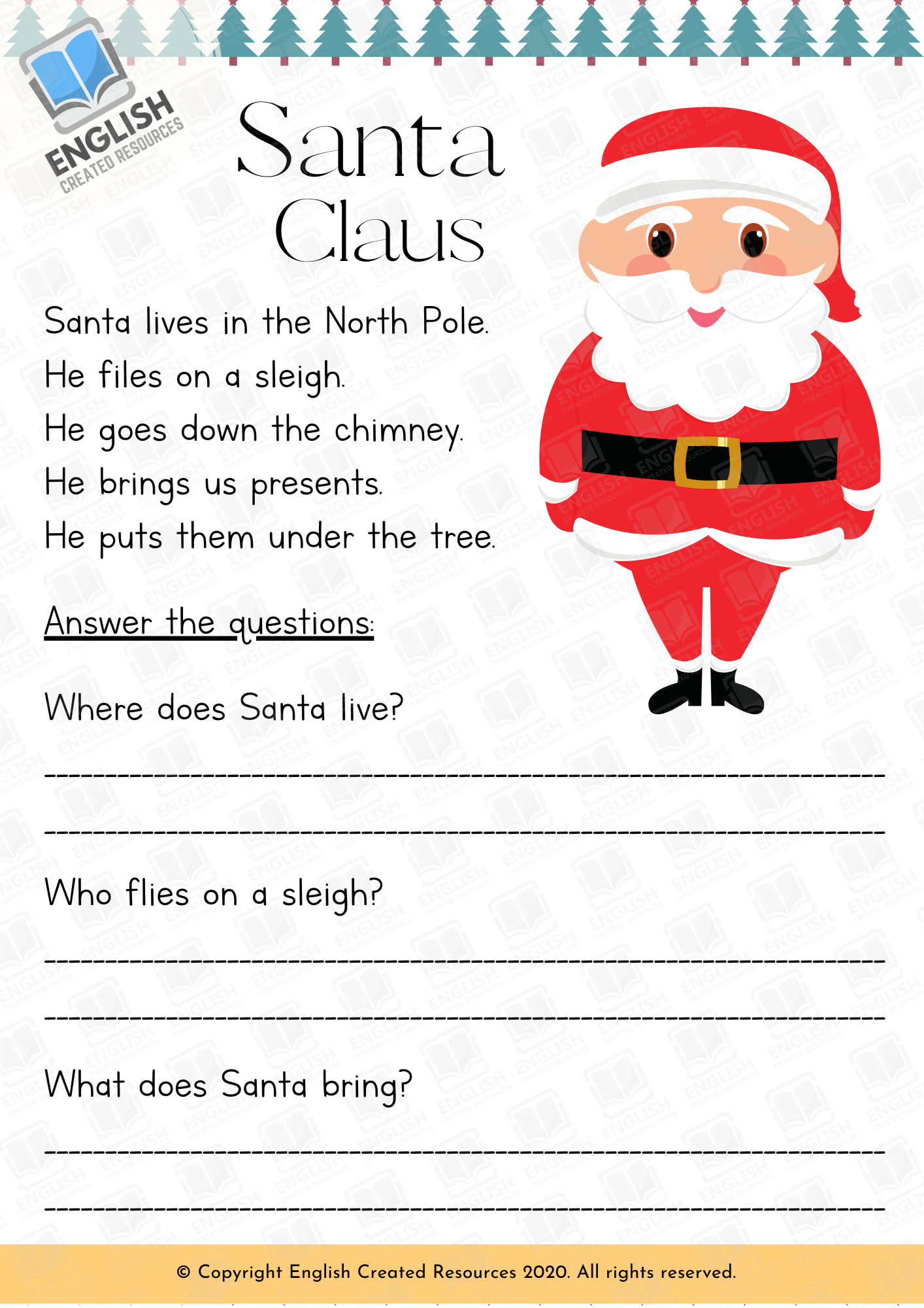 Christmas Reading Comprehension Grade 1 - English Created with regard to Reading Comprehension Christmas Worksheets