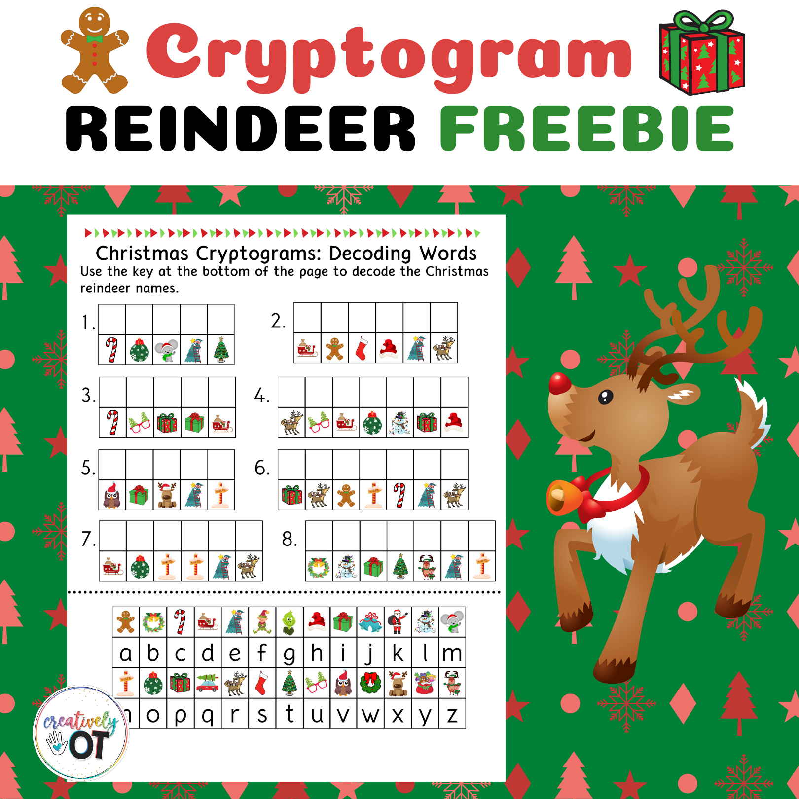 Christmas Reindeer Cryptogram Freebie | Madeteachers for Free Printable Christmas Cryptogram Worksheets