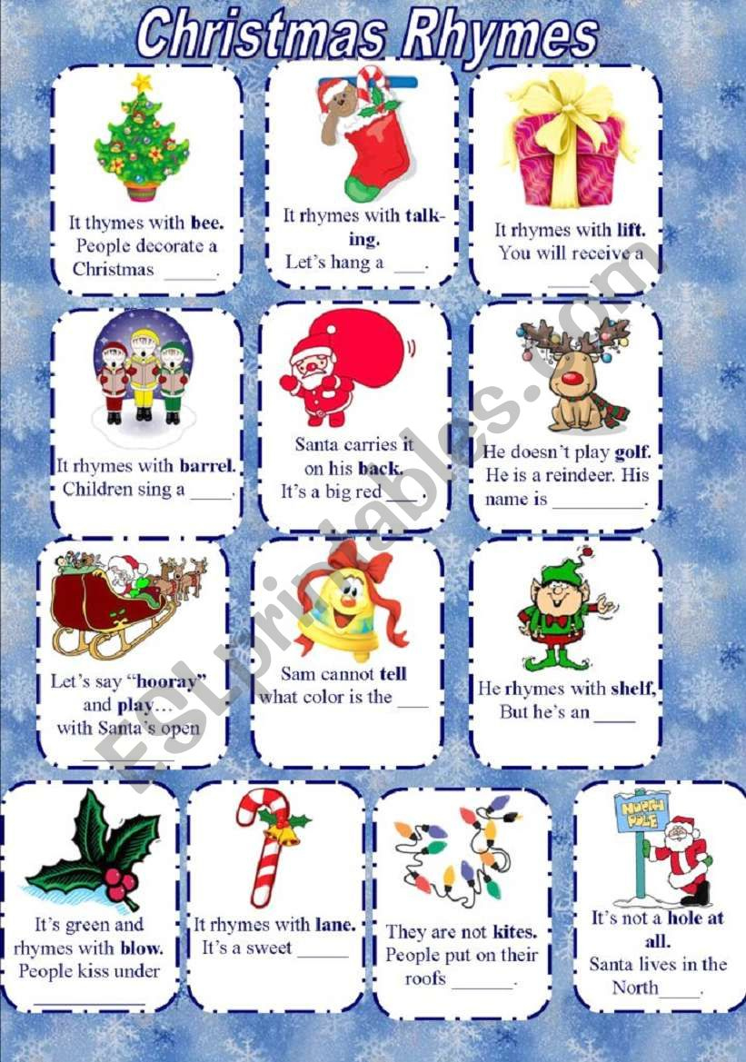 Christmas Rhymes - Esl Worksheetelfelena throughout Christmas Rhyming Words Worksheets