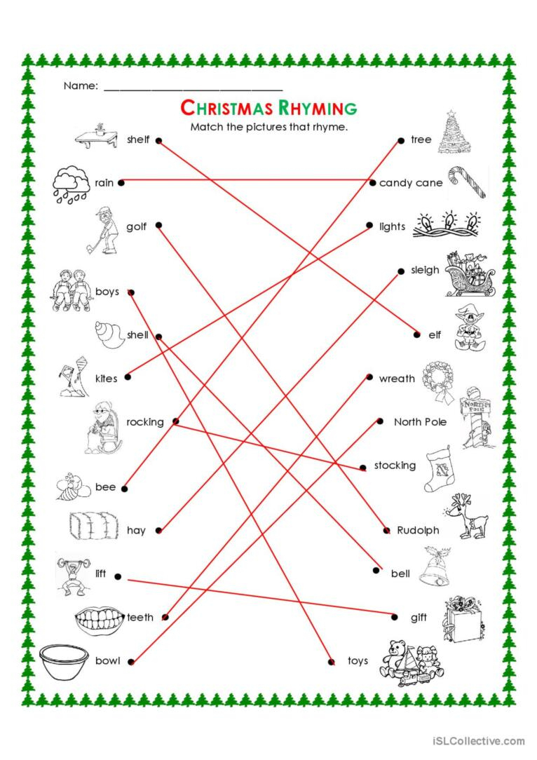 Christmas Rhyming: English Esl Worksheets Pdf &amp;amp; Doc for Christmas Rhyming Words Worksheets