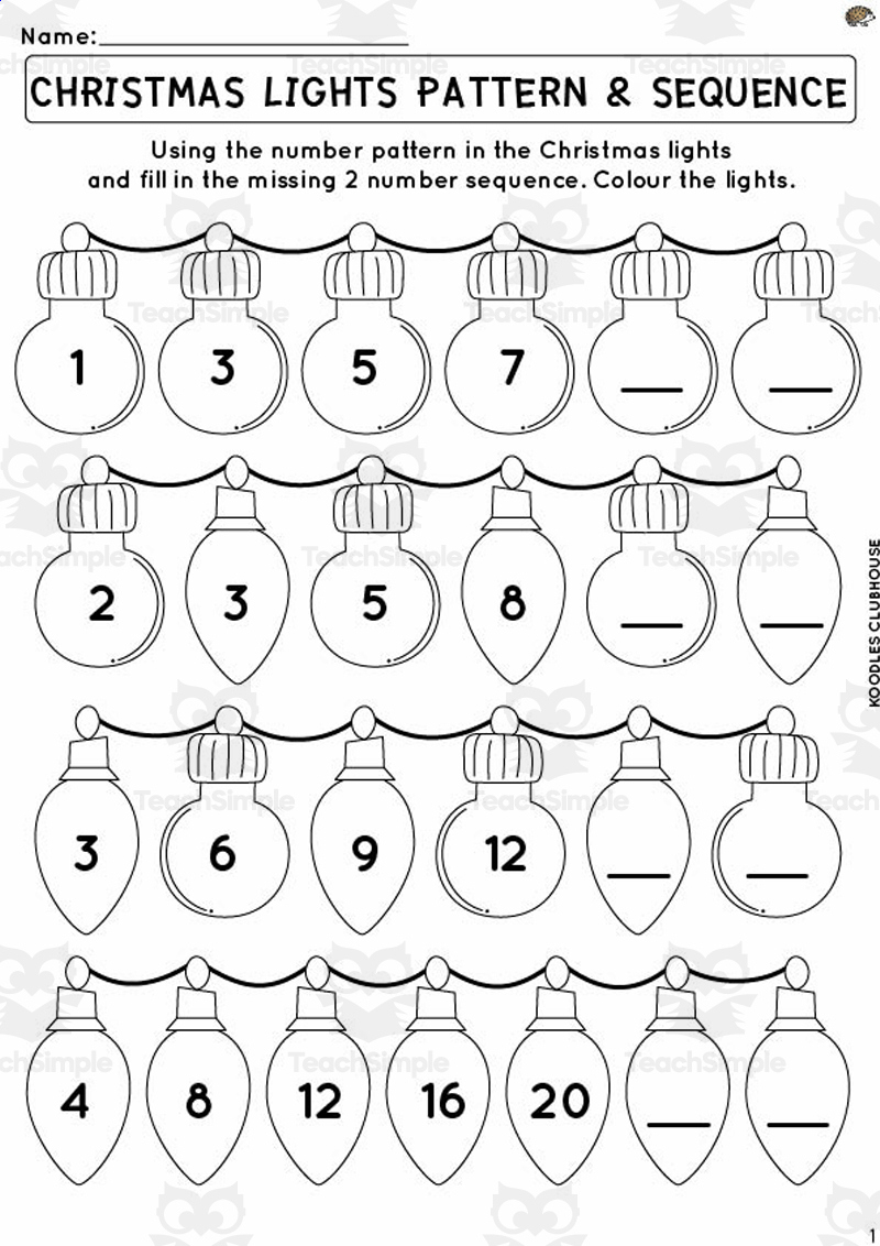 Christmas Sequence Lights Worksheets with regard to Christmas Missing Number Worksheets