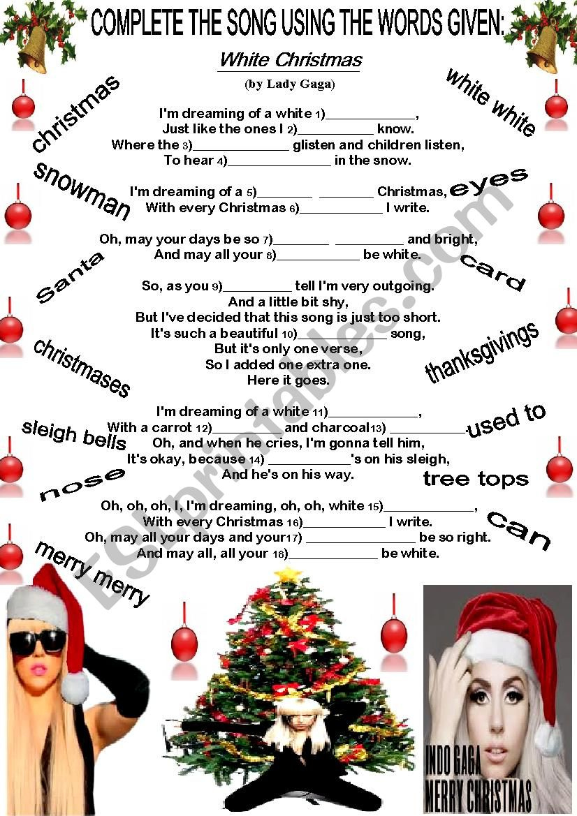 Christmas Song - Esl Worksheetbeauty And The Best within Christmas Song Worksheets with Pictures