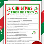 Christmas Song Game Finish The Lyrics Trivia Questions & Answers Regarding First Letter Of Christmas Carols Worksheets