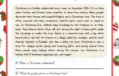 Christmas Story Reading Comprehension English Worksheet For Class for The Christmas Story Worksheets