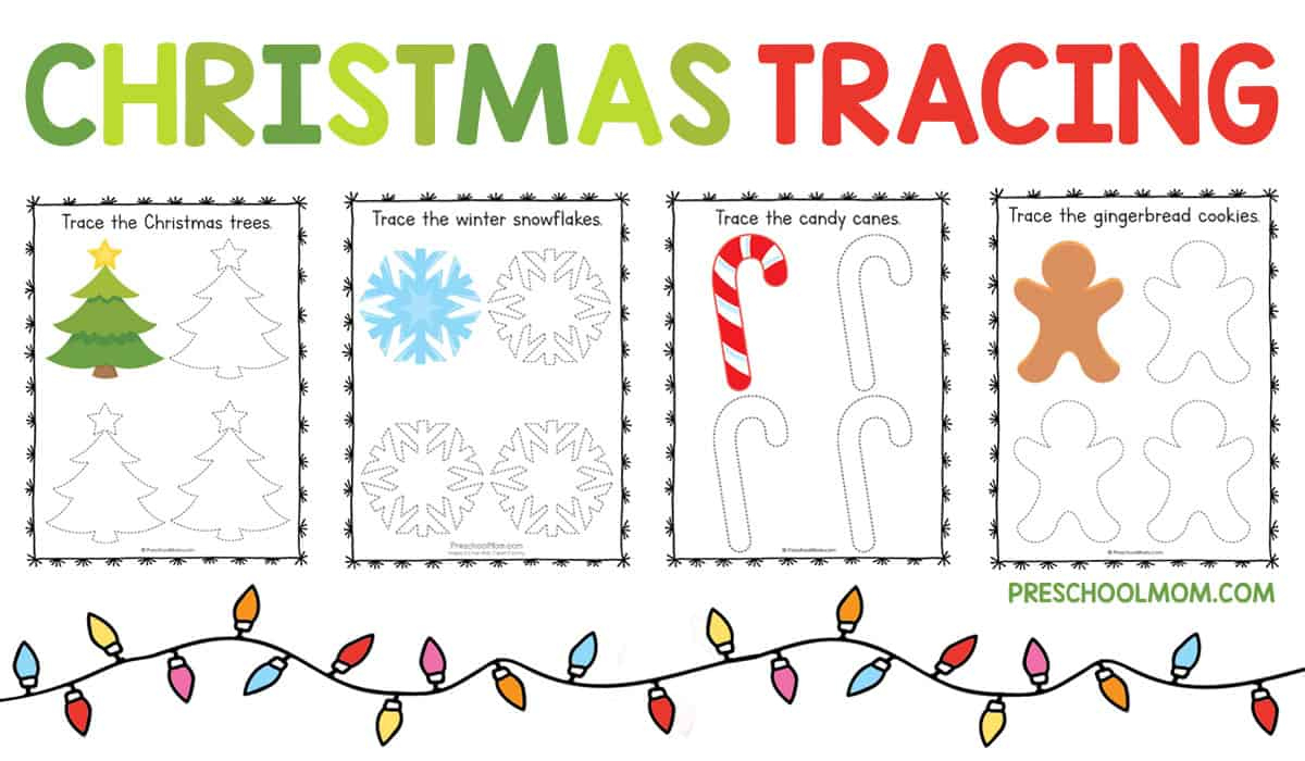 Christmas Symbols Tracing Worksheets - Preschool Mom for Christmas Line Tracing Worksheets