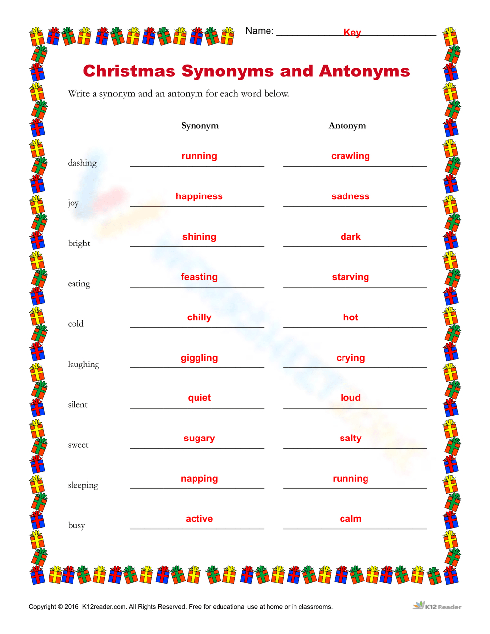 Christmas Synonyms And Antonyms Worksheet with Christmas Synonyms and Antonyms Worksheets
