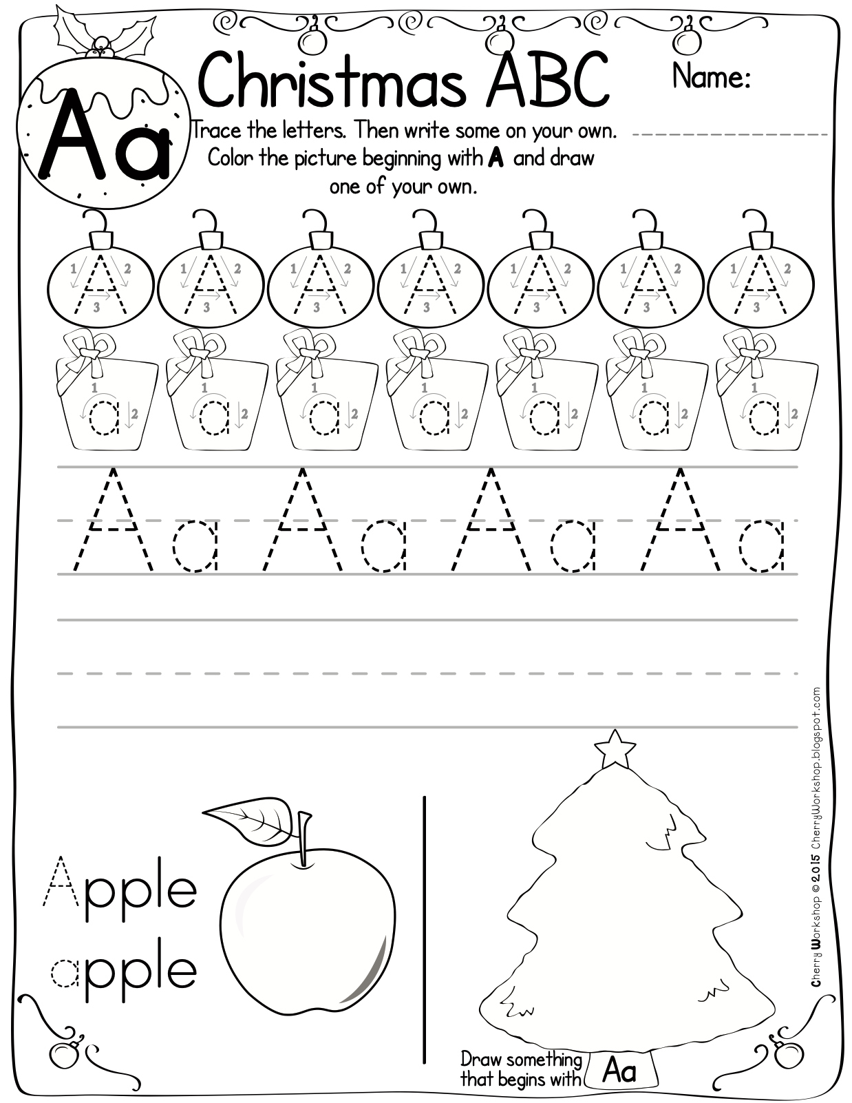 Christmas Themed Abc Pracitce Worksheets in Christmas Abc Worksheets For Kindergarten