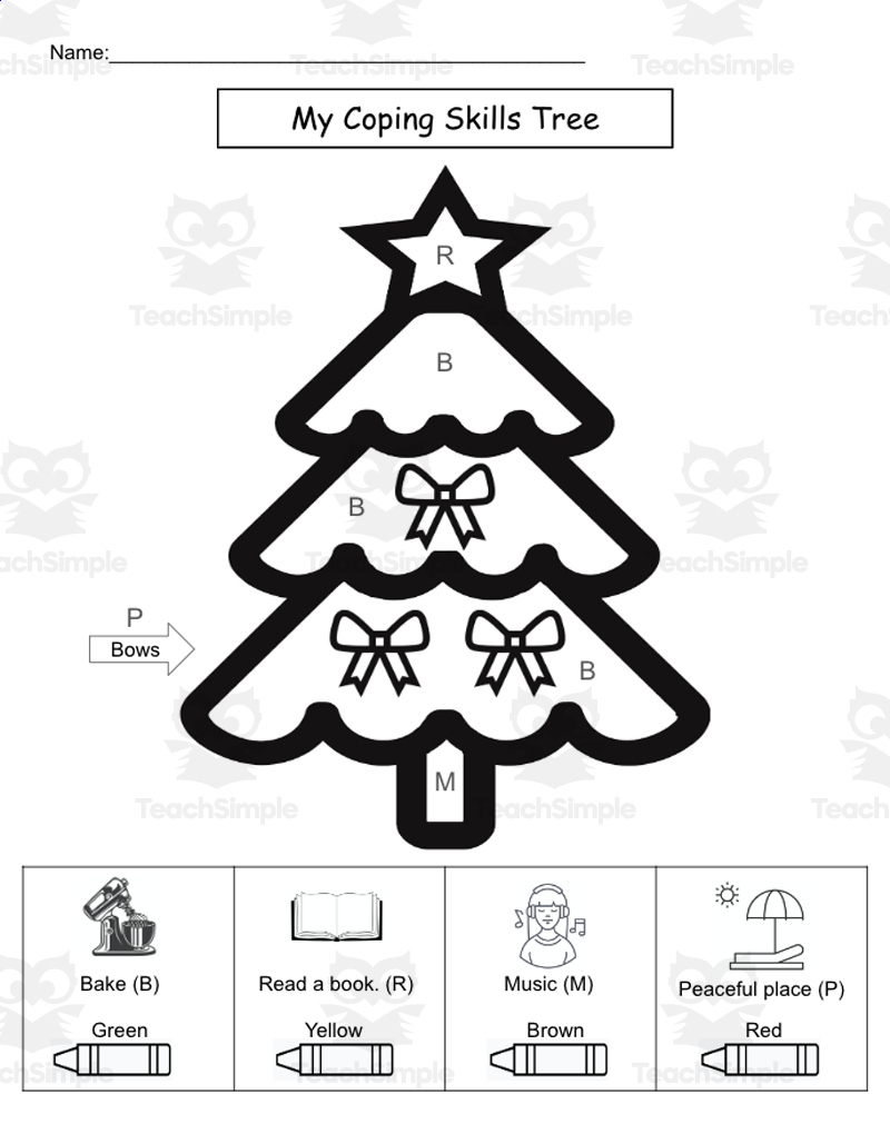 Christmas Themed Coping Skills Sel Coloring Pages within Coping Skills Christmas Counseling Worksheets