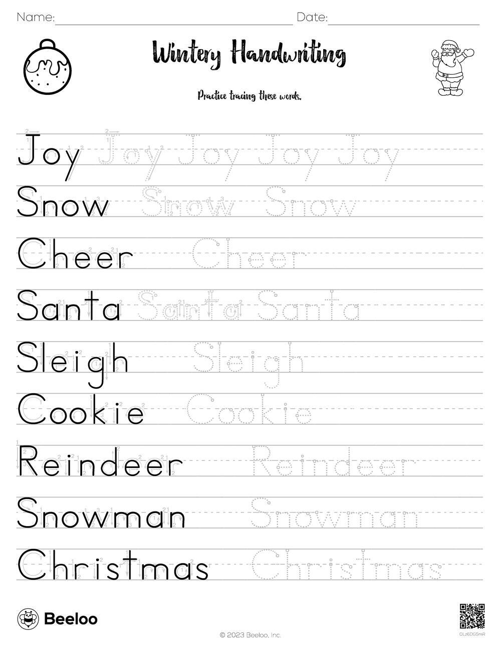 Christmas-Themed Word Tracing Worksheets • Beeloo Printable Crafts in Christmas Handwriting Practice Worksheets