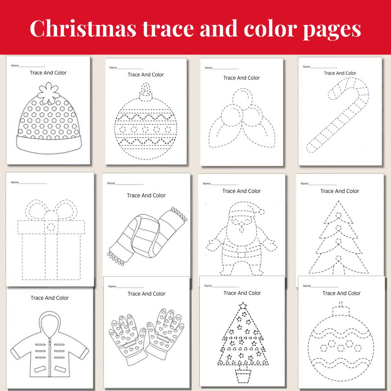Christmas Tracing Practice Worksheets For Preschoolers And Handwriting  Improvement Christmas Trace And Color Activities For Kids regarding Christmas Tracing Worksheets