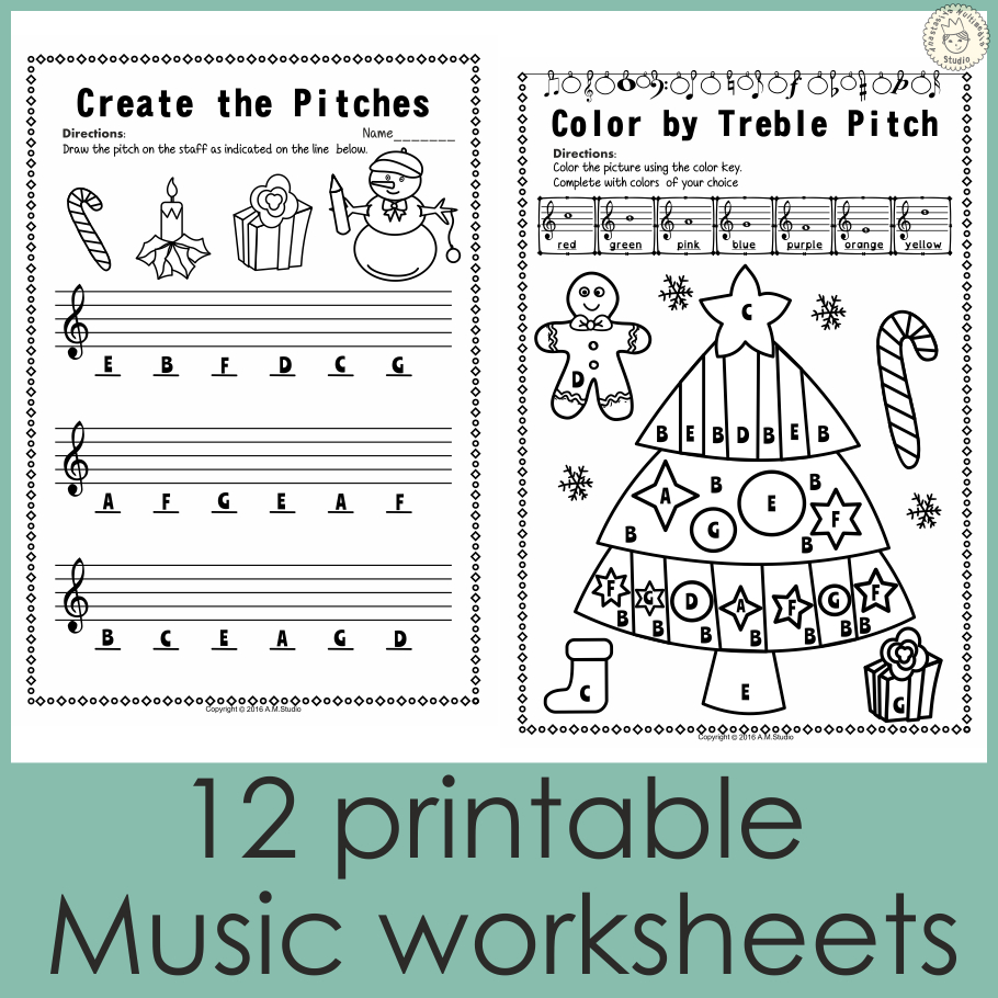 Christmas Treble Clef Note Reading Worksheets with Christmas Music Theory Worksheets