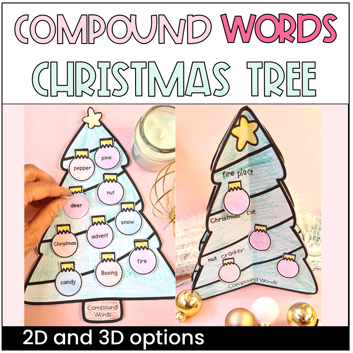 Christmas Tree Compound Words Craft Grammar Activity regarding Christmas Compound Words Worksheets