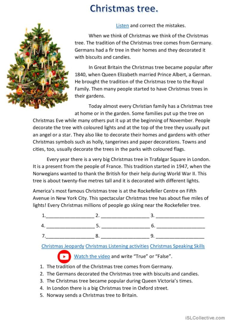 Christmas Tree. History And Traditio…: English Esl Worksheets Pdf within History Of The Christmas Tree Worksheets