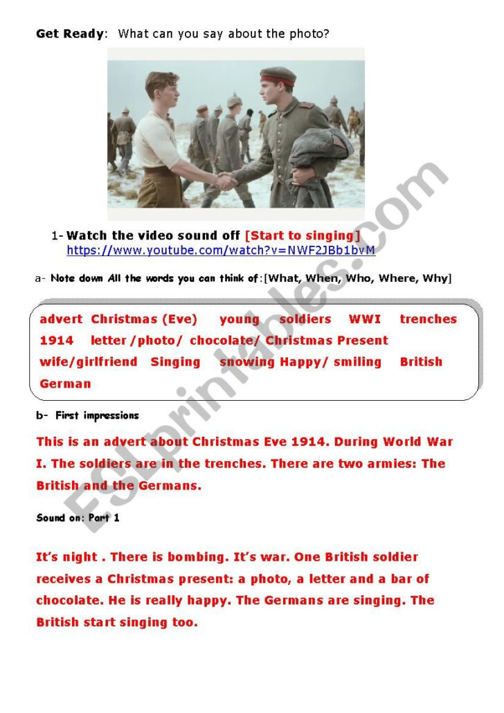 The World War 1 Christmas Truce Worksheets The World War 1 Christmas Truce Worksheets
