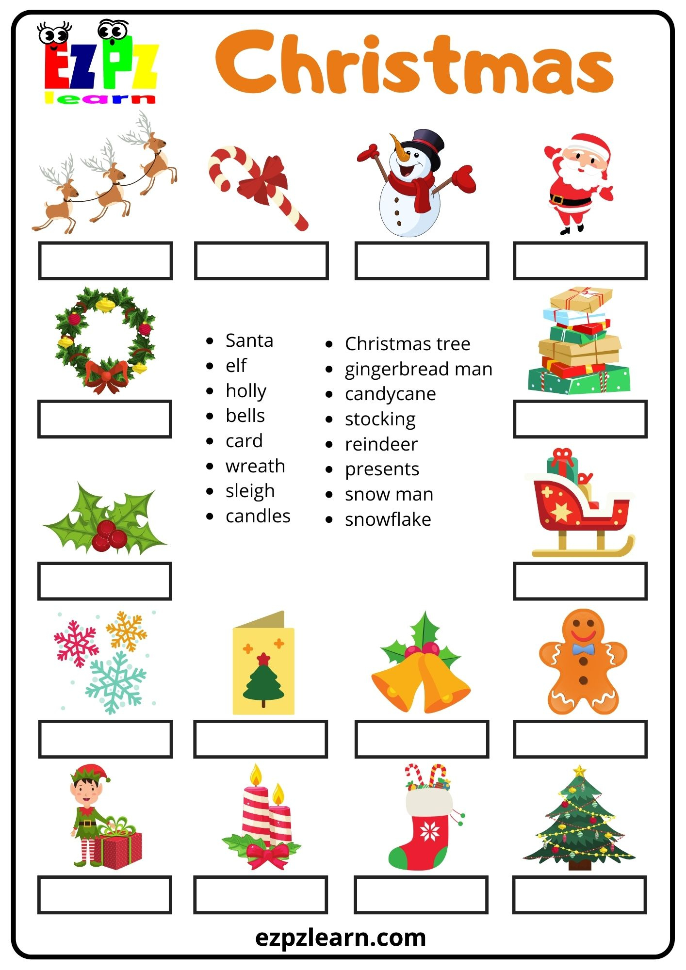 Christmas Word Match - Ezpzlearn with regard to Christmas Match Up Worksheets