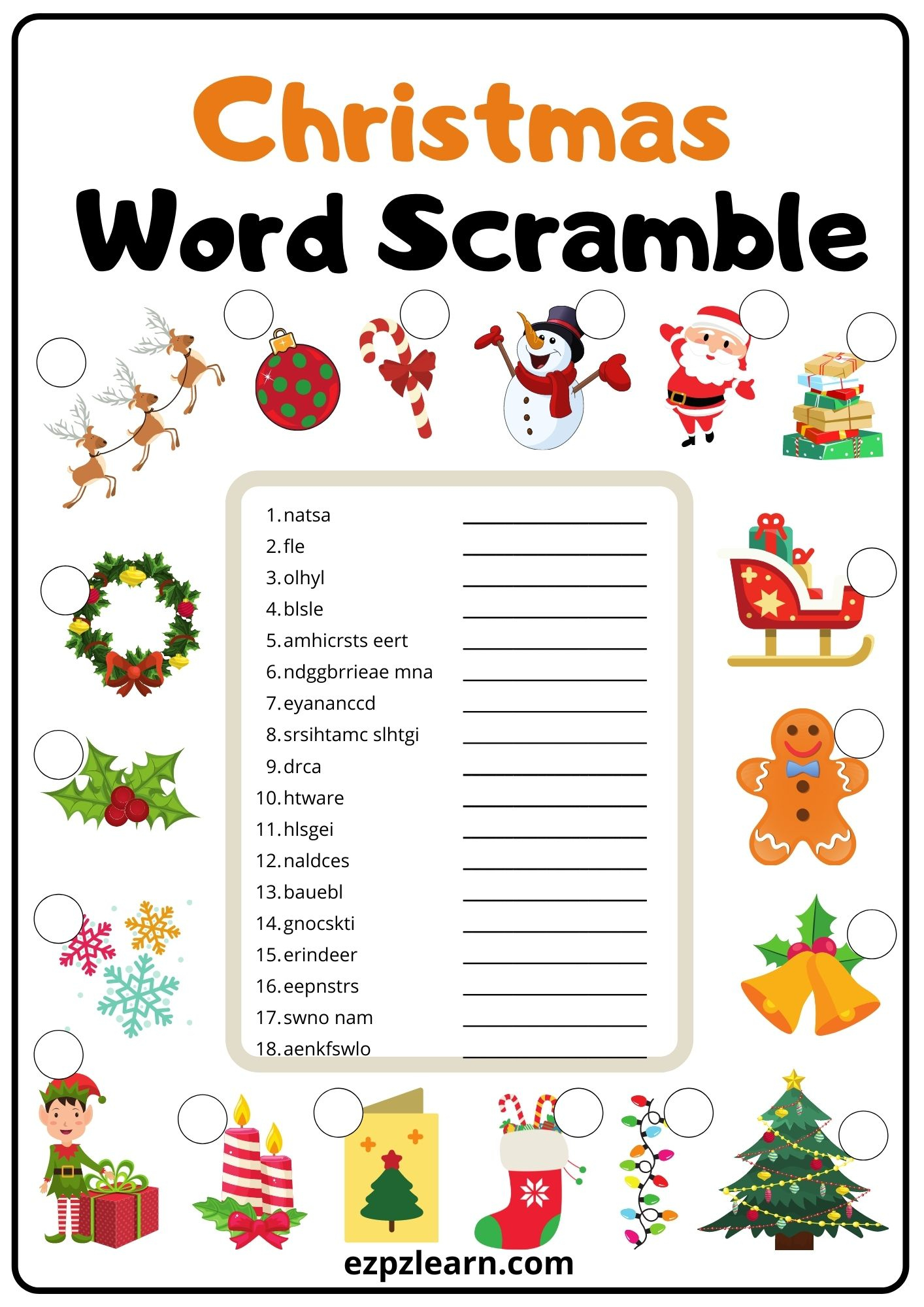 Christmas Word Scramble 2 - Ezpzlearn throughout Christmas Word Scramble Worksheets