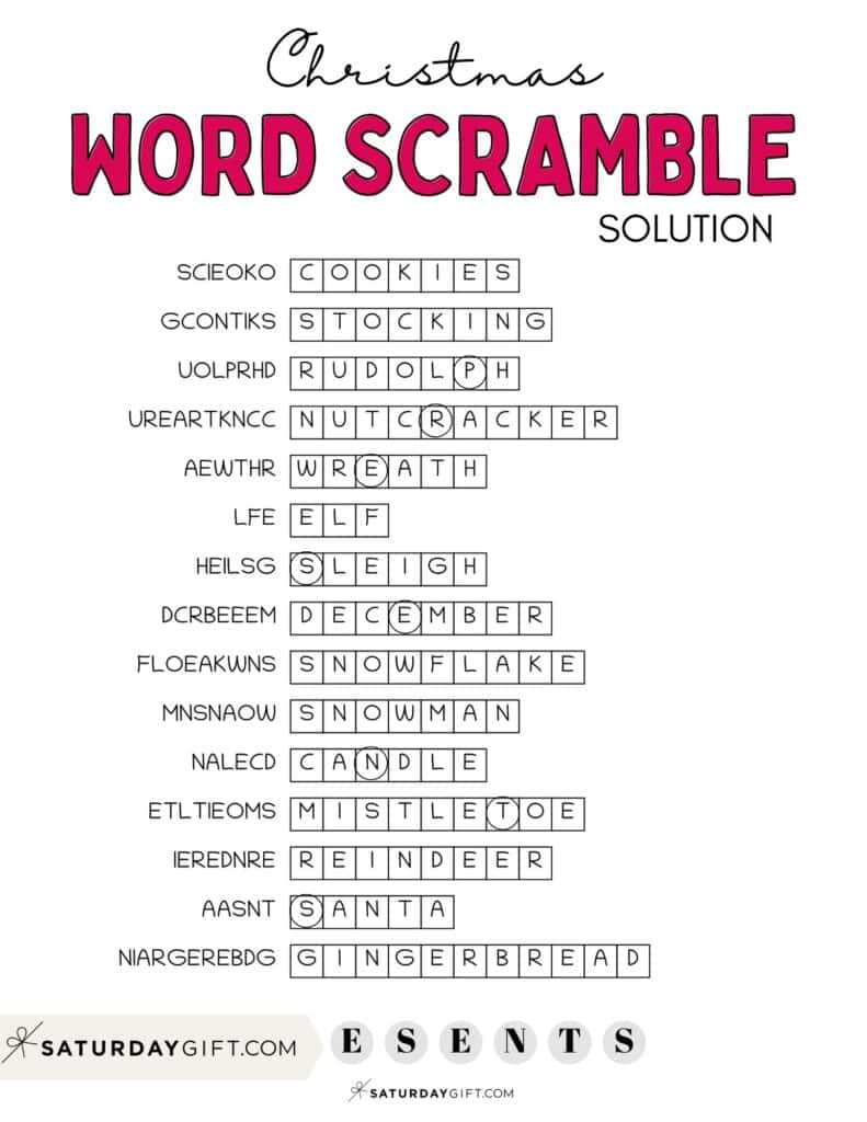 Christmas Word Scramble - Cute &amp;amp; Free Printable | Saturdaygift throughout Christmas Word Scramble Worksheets Answers