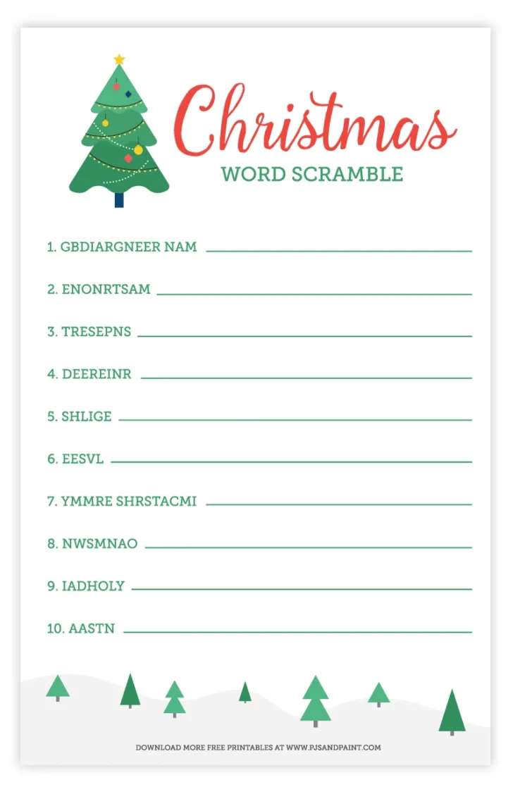 Christmas Word Scramble Worksheets