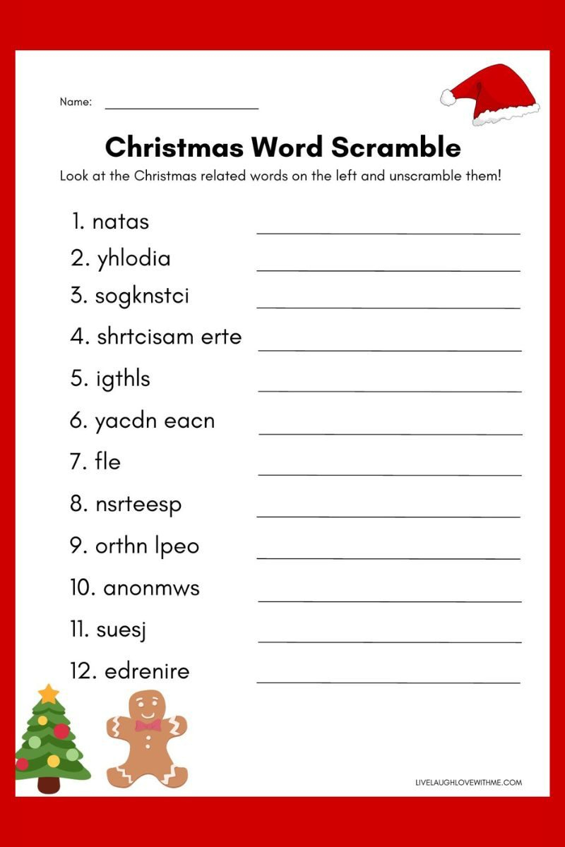 Christmas Word Scramble Free Printable With Answers intended for Unscramble Christmas Words Worksheets