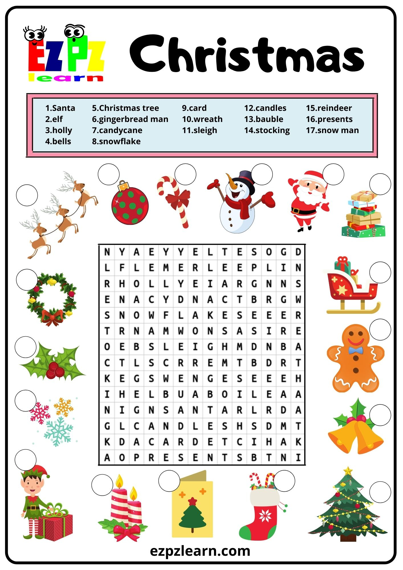 Christmas Word Search 2 - Ezpzlearn inside Christmas Word Match Worksheets